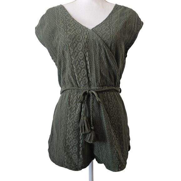 Roxy Green Crochet Lace Belted Romper Size S - Picture 1 of 4